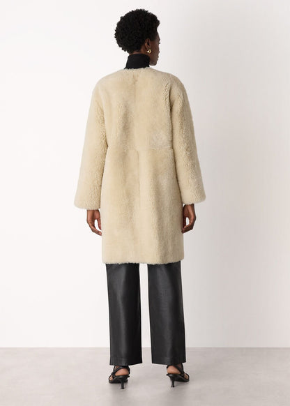 Beige Shearling Cocoon Coat