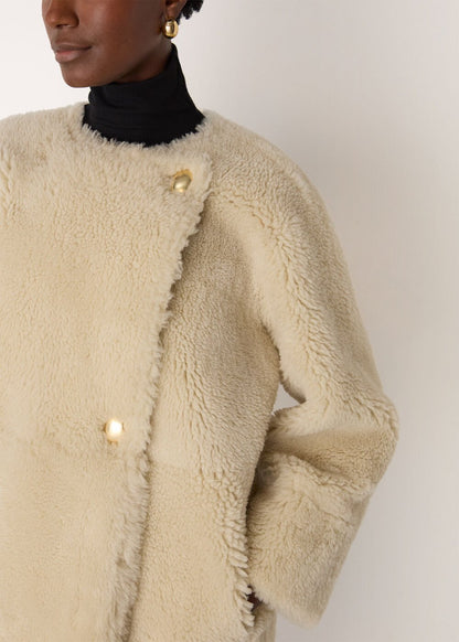 Beige Shearling Cocoon Coat