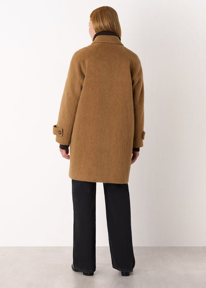 Camel Short Button Detail Wool Coat