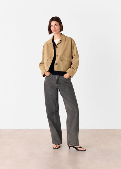 Neutral Short Cotton Trench Jacket