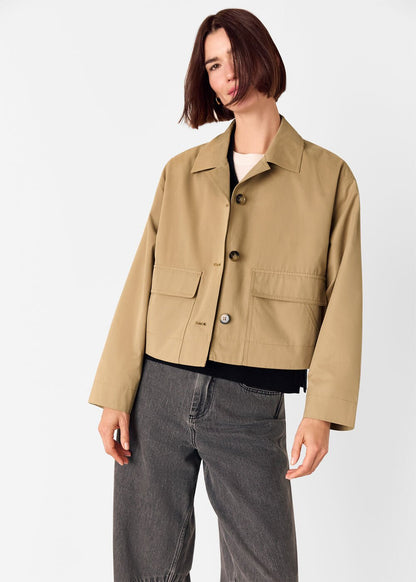 Neutral Short Cotton Trench Jacket