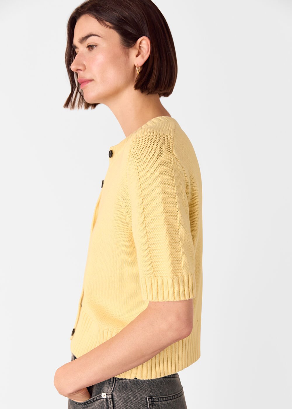 Yellow Short Sleeve Button Cardigan