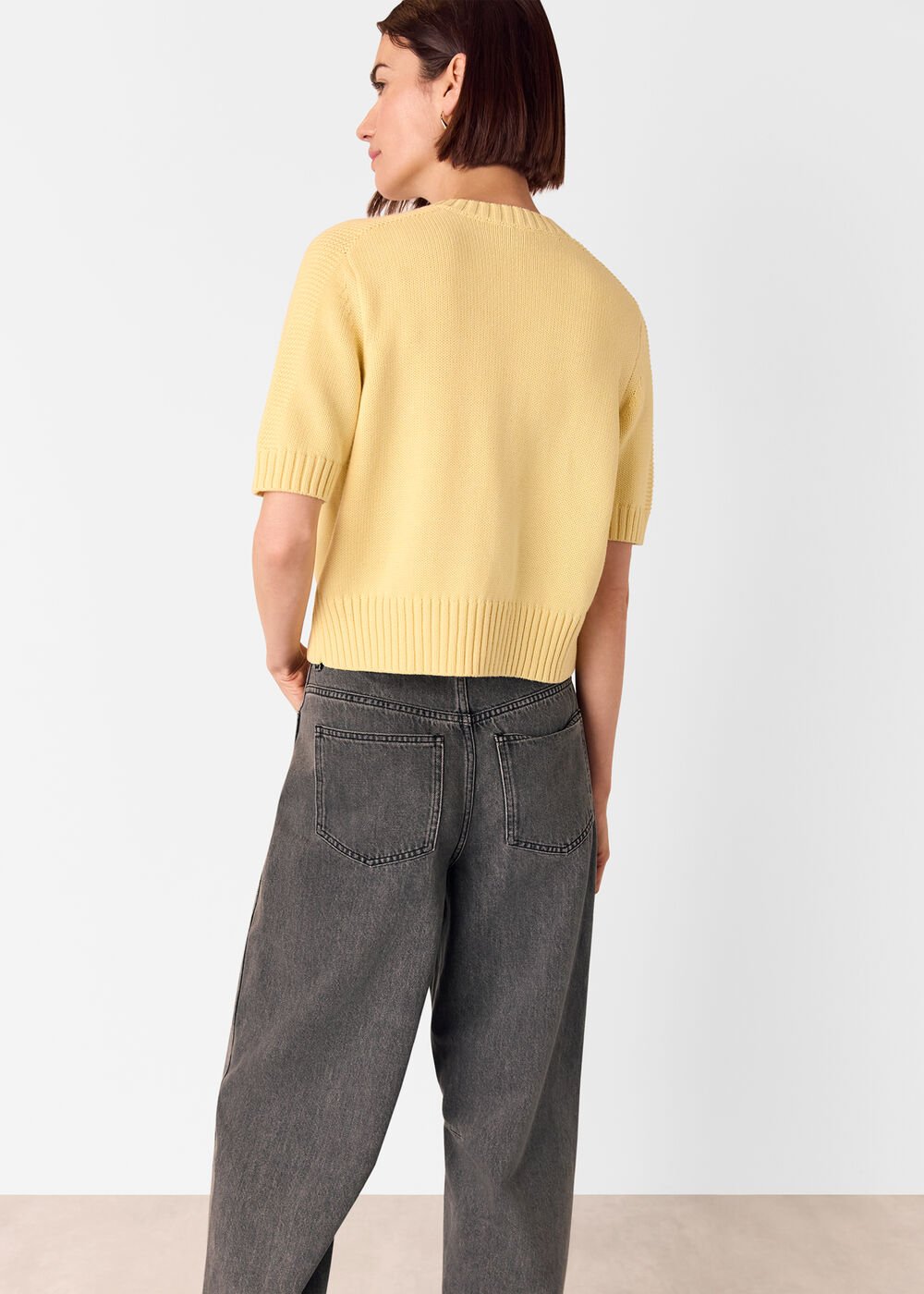 Yellow Short Sleeve Button Cardigan