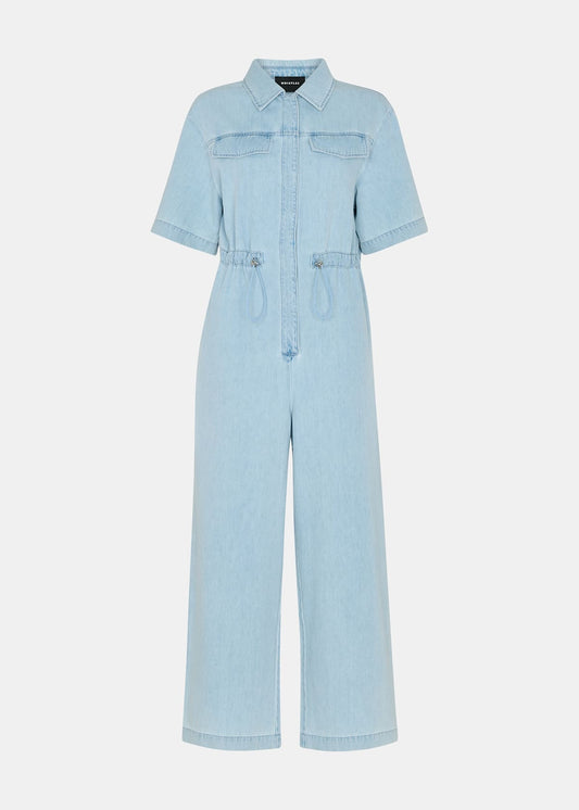 Denim Short Sleeve Utility Jumpsuit