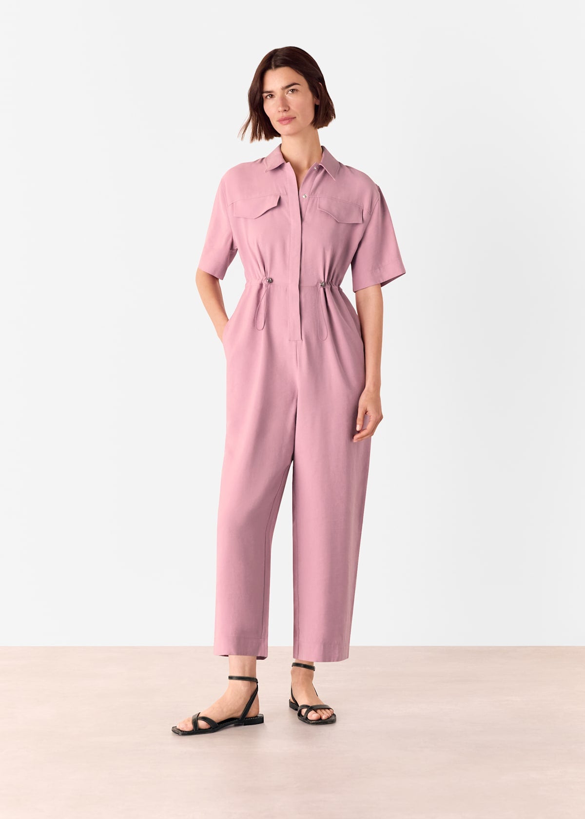 Pink Short Sleeved Utility Jumpsuit