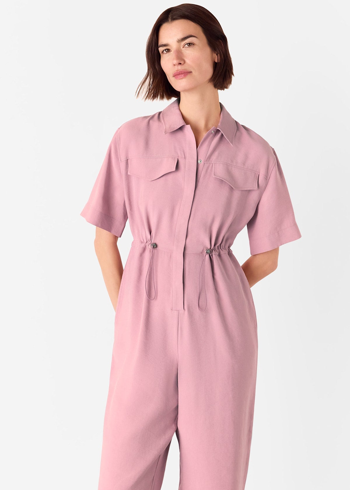 Pink Short Sleeved Utility Jumpsuit
