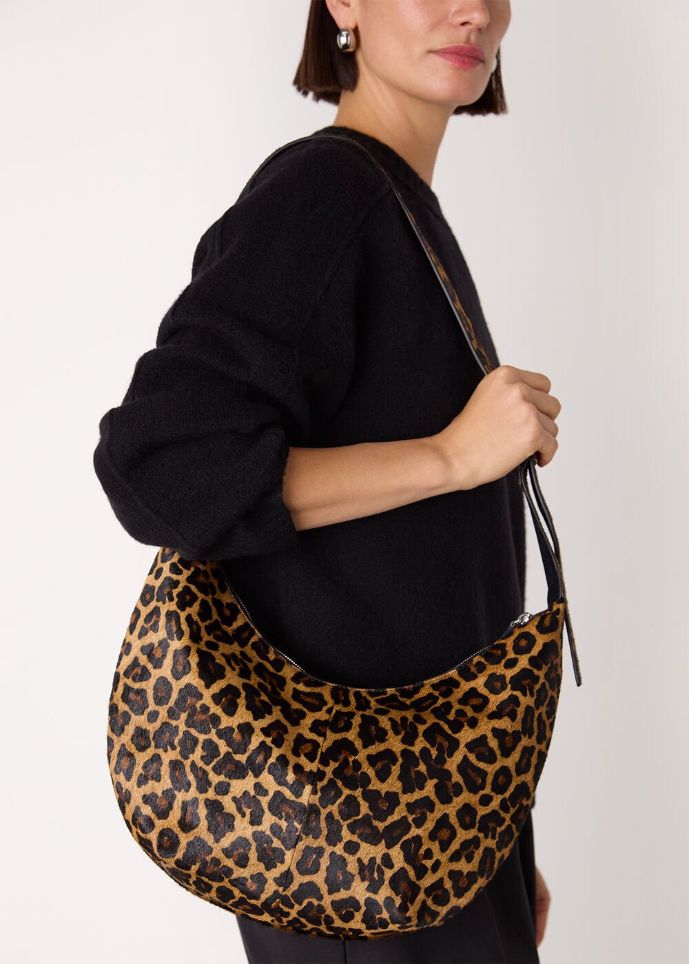 Leopard Print Sia Curved Crossbody Bag