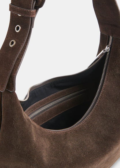 Chocolate Sia Suede Curved Crossbody Bag
