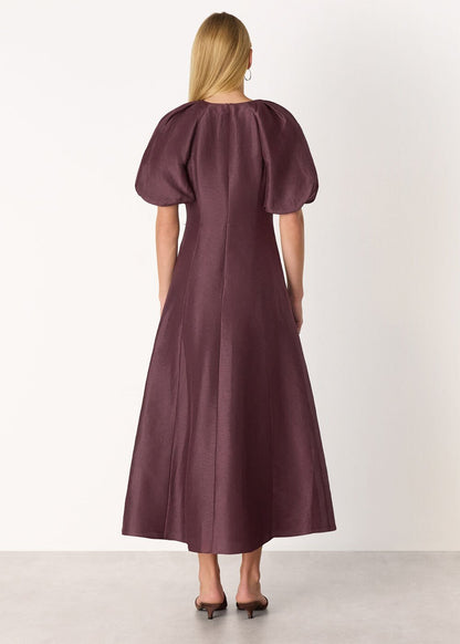 Burgundy Silk Blend Taffeta Maxi Dress
