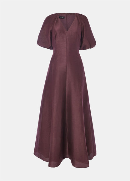 Burgundy Silk Blend Taffeta Maxi Dress