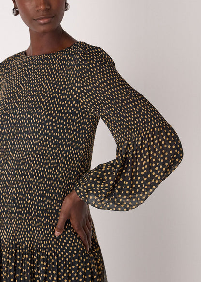 Black/Multi Spot Print Plisse Midi Dress
