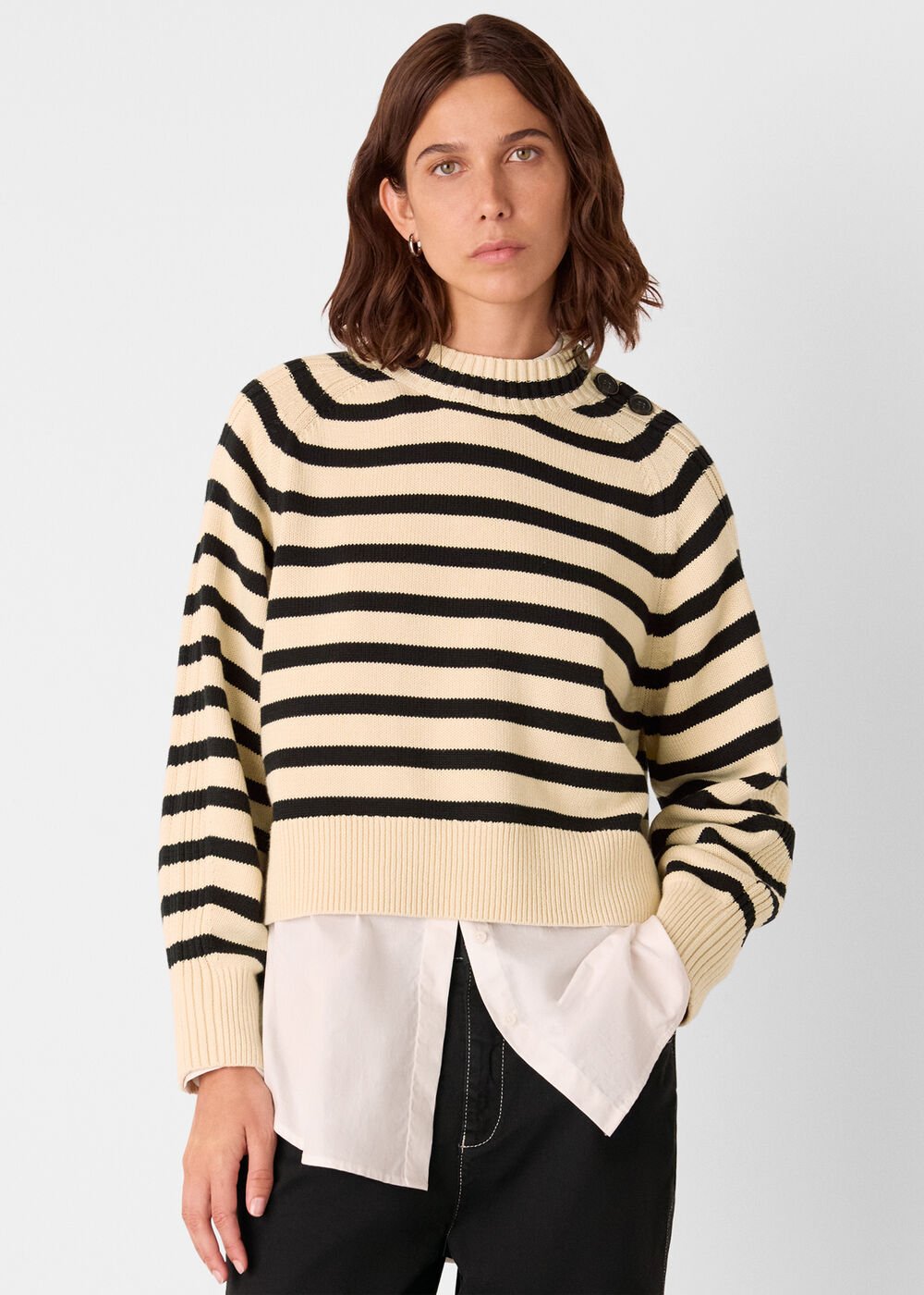 Ivory/Multi Stripe Detail Cotton Knit
