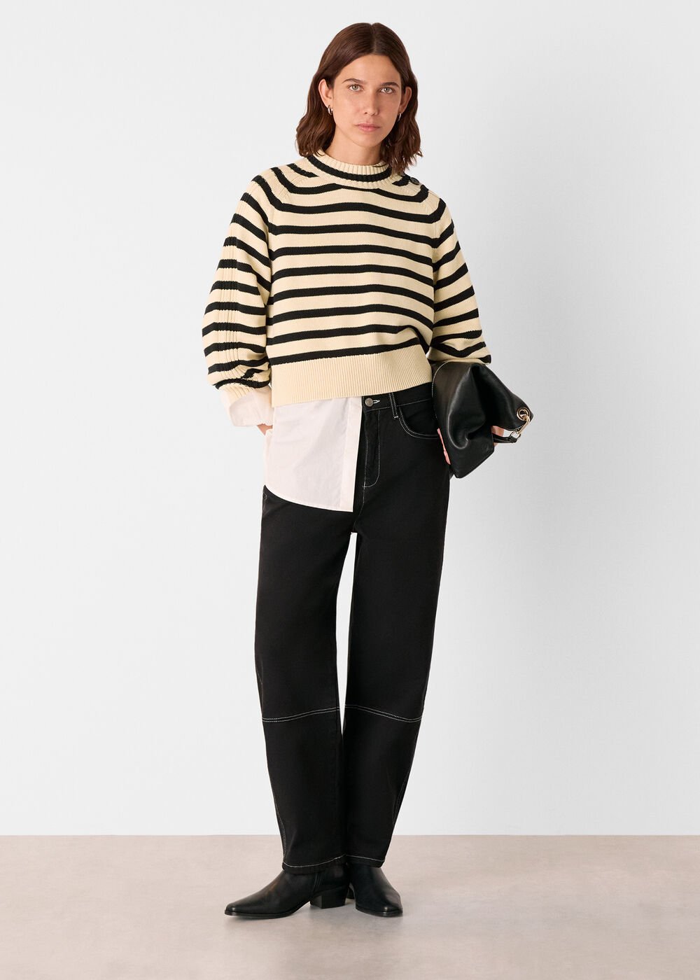 Ivory/Multi Stripe Detail Cotton Knit