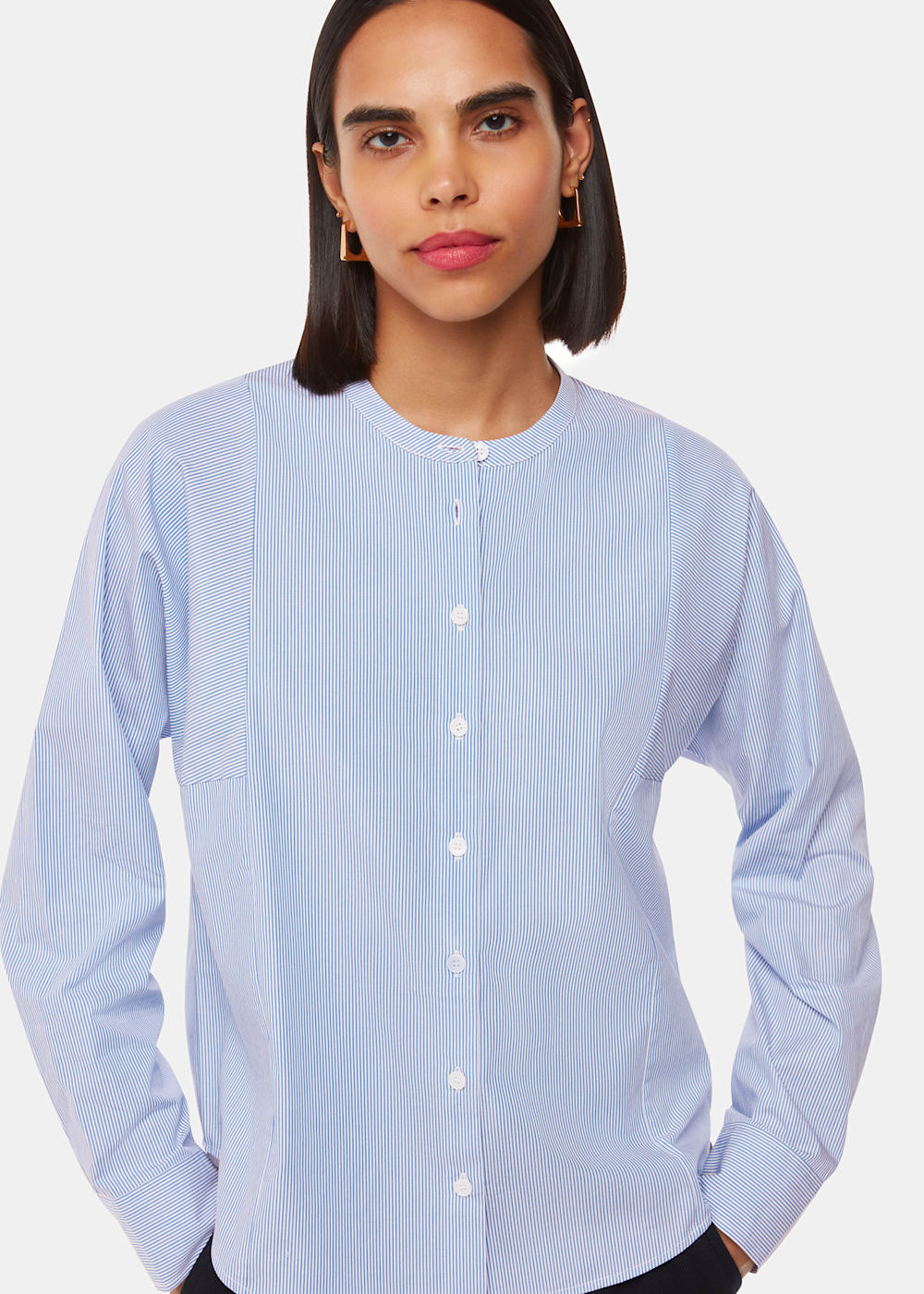 Blue/White Stripe Grandad Collar Shirt