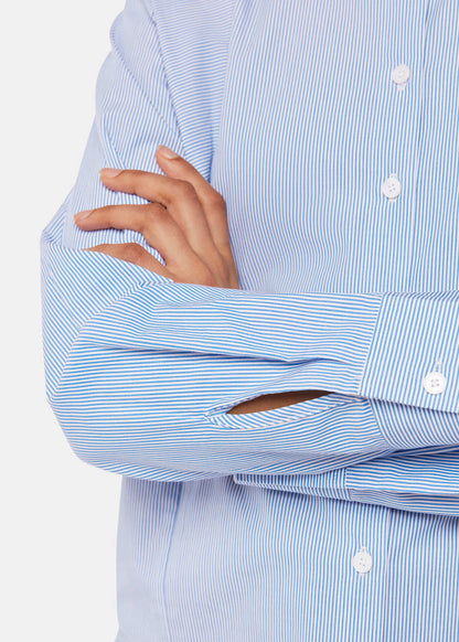 Blue/White Stripe Grandad Collar Shirt