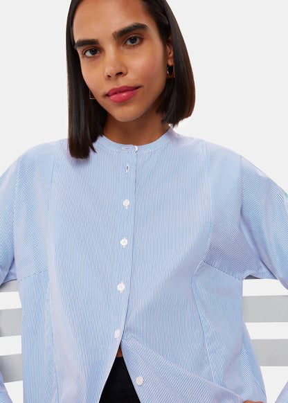 Blue/White Stripe Grandad Collar Shirt