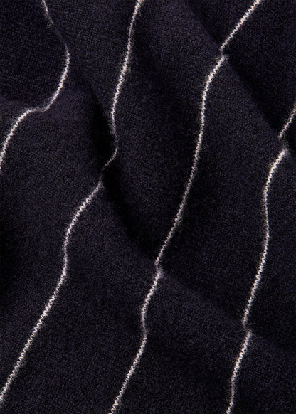 Navy Stripe Wool Funnel Neck Knit Top