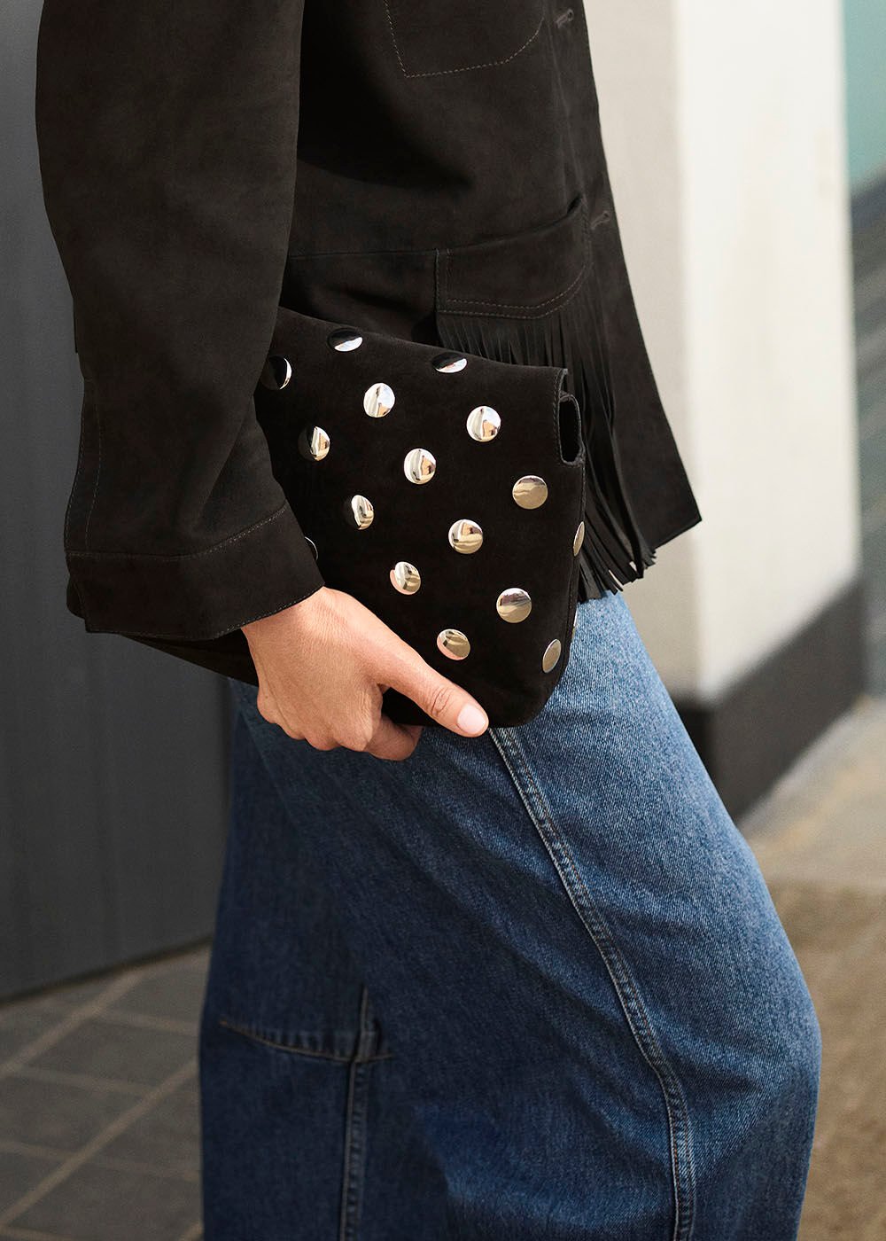 Black/Multi Fia Studded Foldtop Clutch Bag