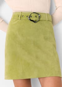 Olive Suede Belted Mini Skirt