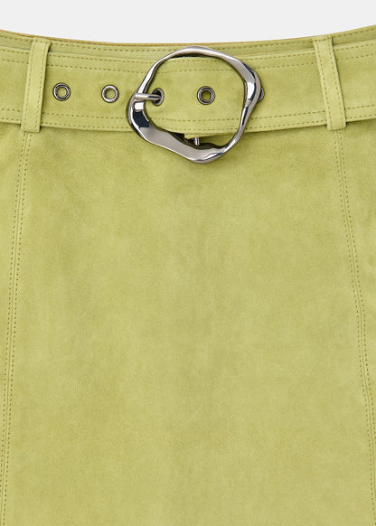 Olive Suede Belted Mini Skirt