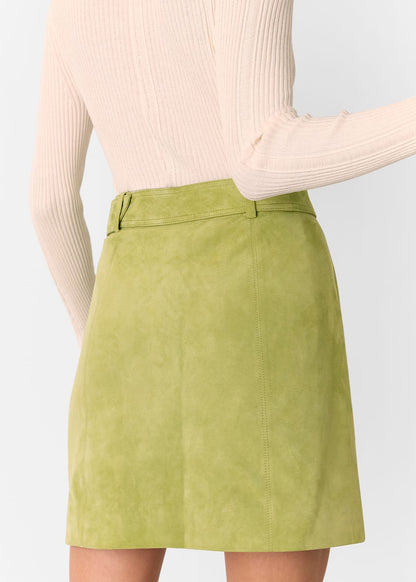 Olive Suede Belted Mini Skirt