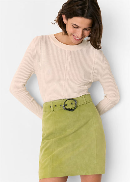 Olive Suede Belted Mini Skirt