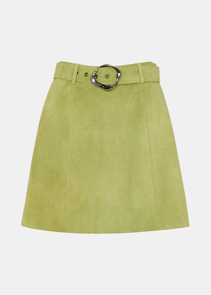 Olive Suede Belted Mini Skirt