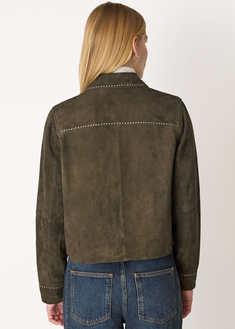 Olive Suede Leather Studded Jacket