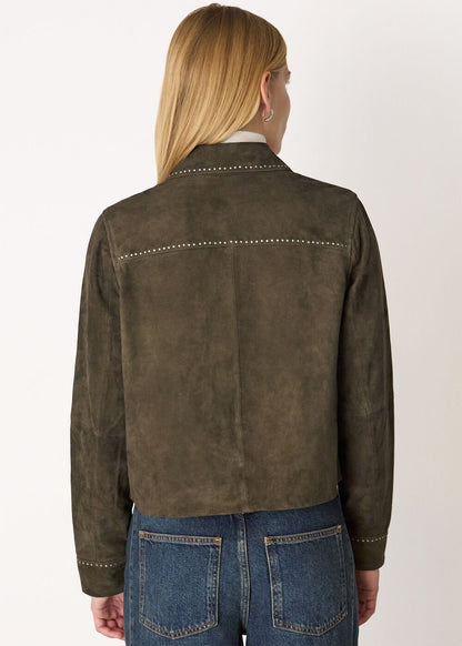 Olive Suede Leather Studded Jacket