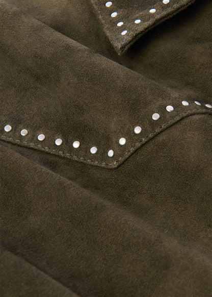 Olive Suede Leather Studded Jacket