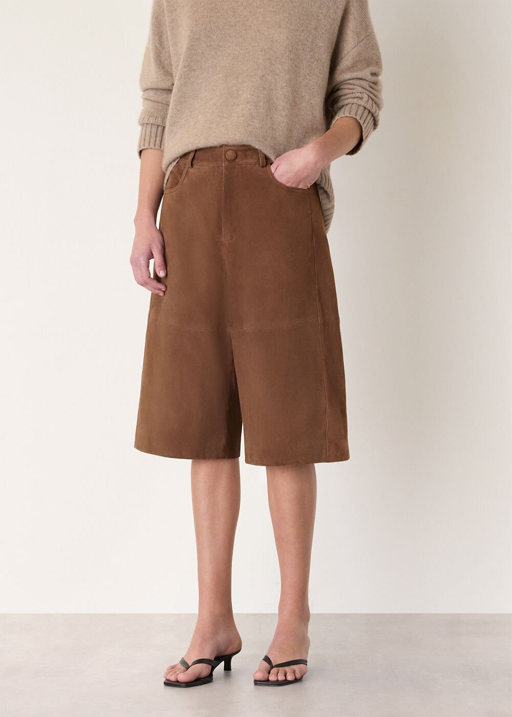 Brown Suede Longline Shorts