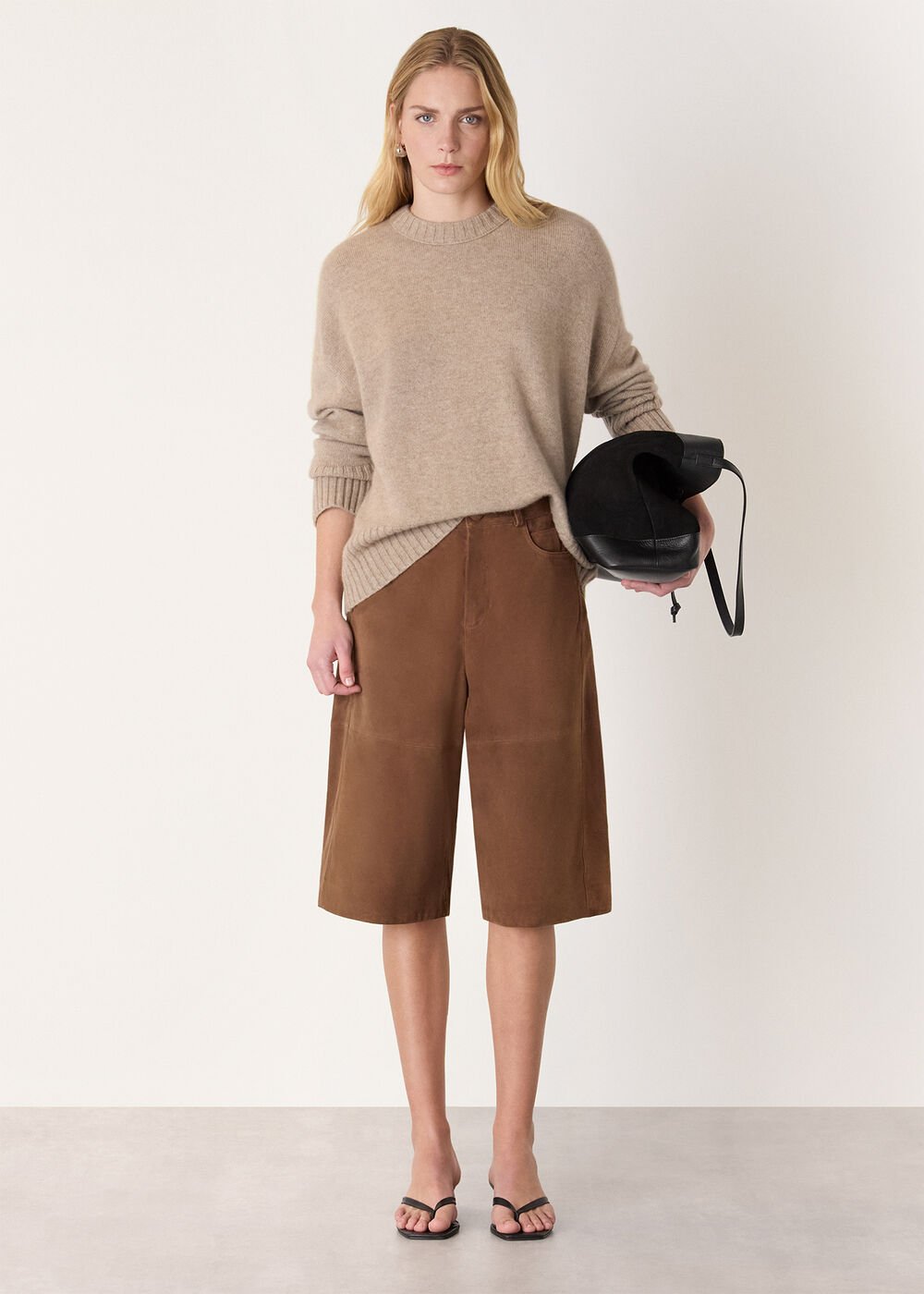Brown Suede Longline Shorts