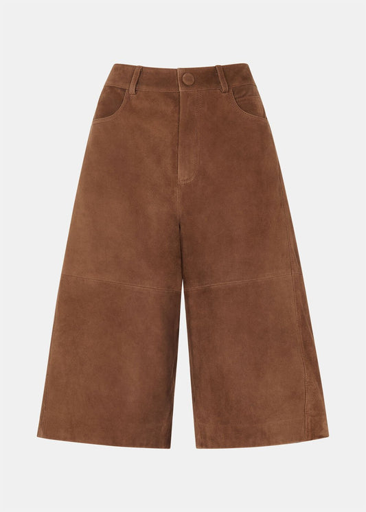 Brown Suede Longline Shorts
