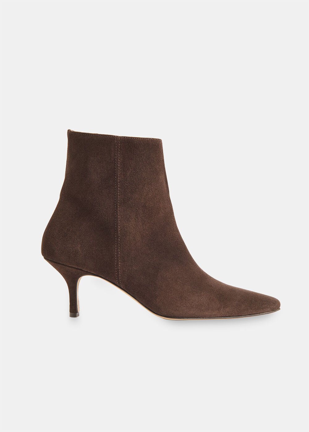 Chocolate Suede Pointed Kitten Heel Boots