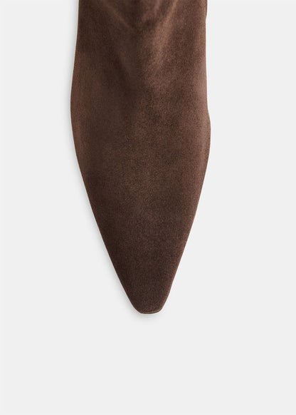 Chocolate Suede Pointed Kitten Heel Boots