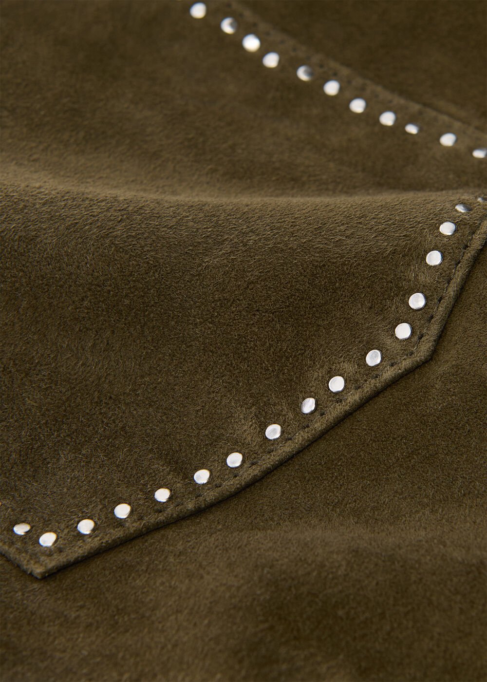 Olive Suede Studded Column Skirt