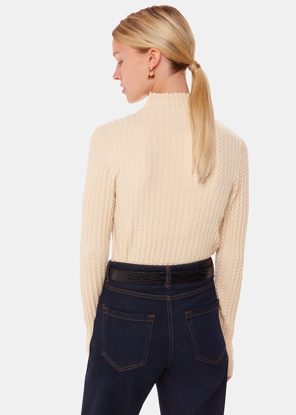 Ivory Textured Detail High Neck Knit