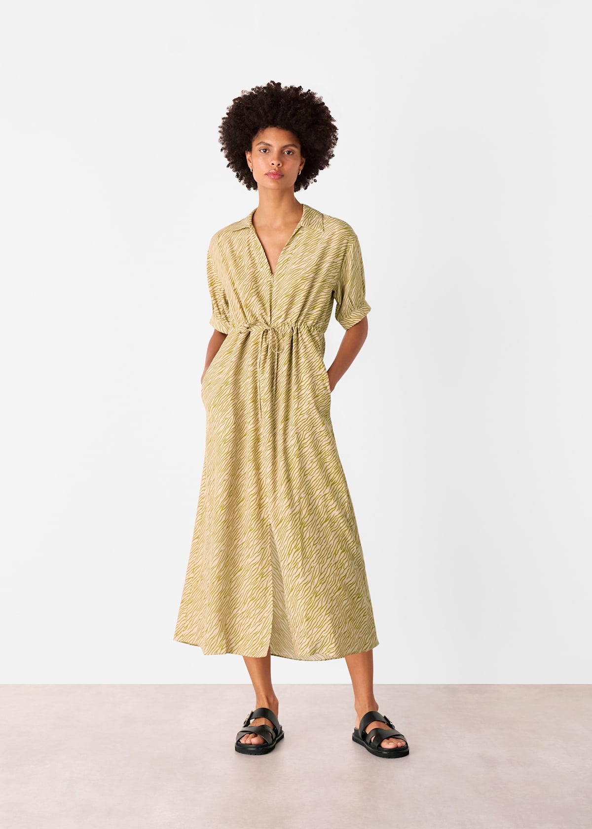 Green/Multi Tiger Flame Midi Dress