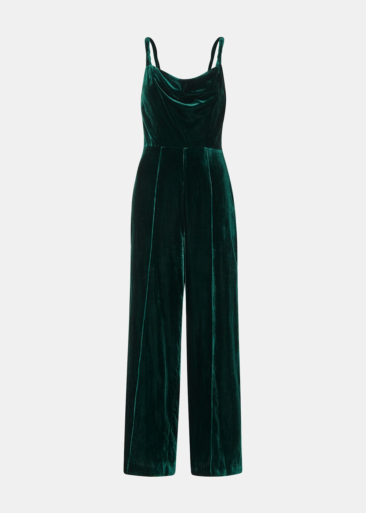 Dark Green Twist Strap Velvet Jumpsuit