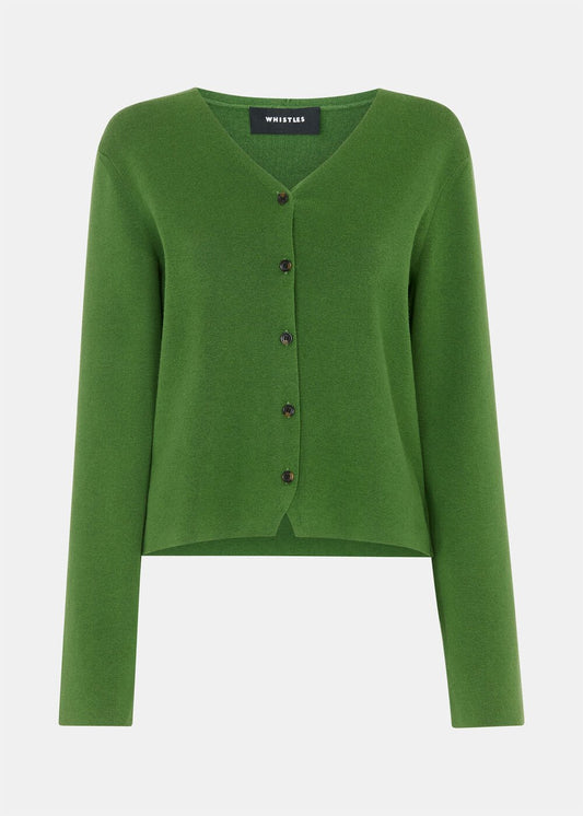 Green V Neck Button Front Cardigan