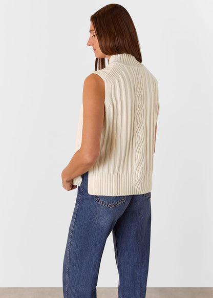 Ivory V Neck Cable Detail Tank