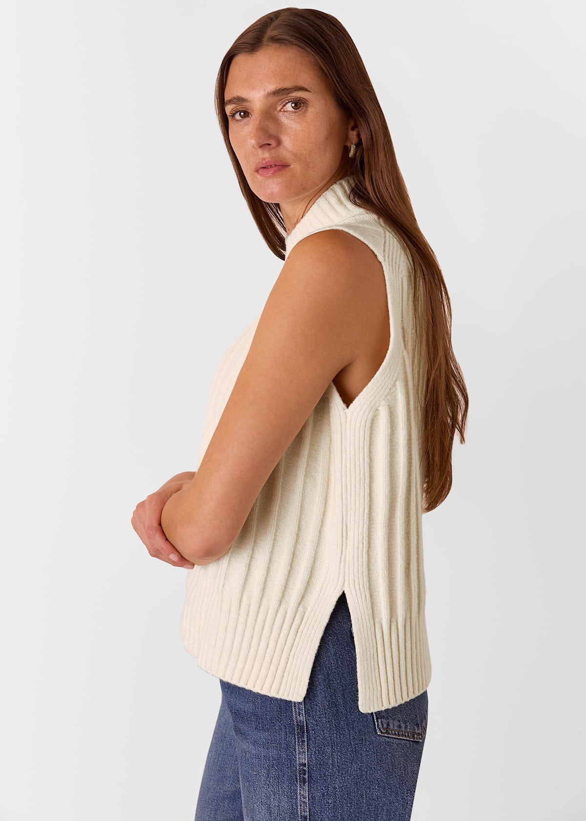 Ivory V Neck Cable Detail Tank