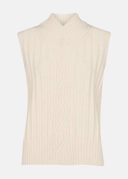 Ivory V Neck Cable Detail Tank