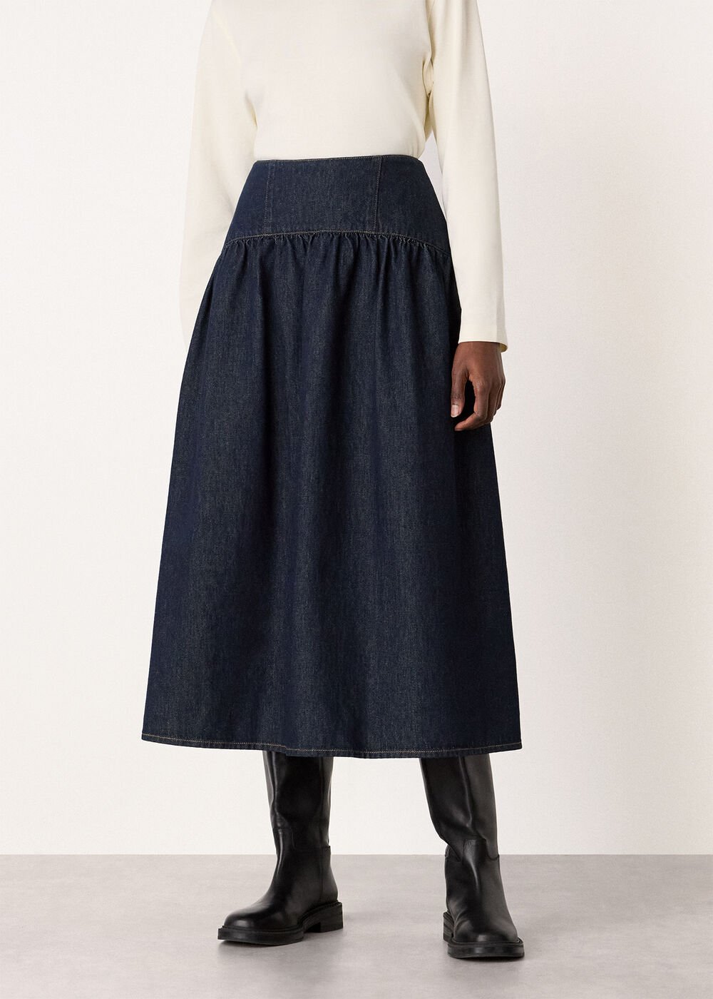 Denim Waisted Midi Skirt