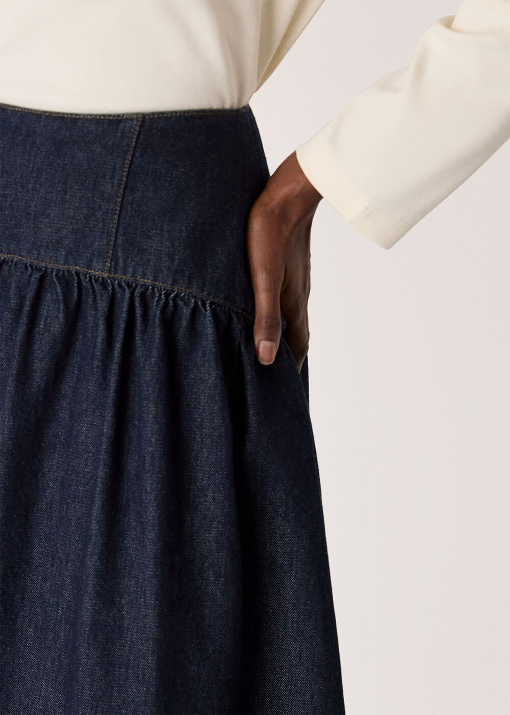 Denim Waisted Midi Skirt