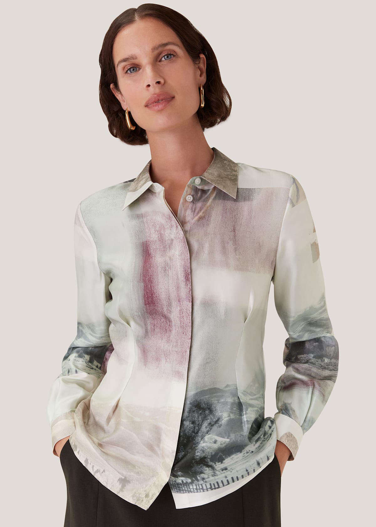 Ivory/Multi Wild Horse Print Silk Shirt