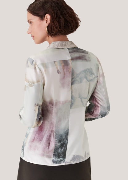 Ivory/Multi Wild Horse Print Silk Shirt