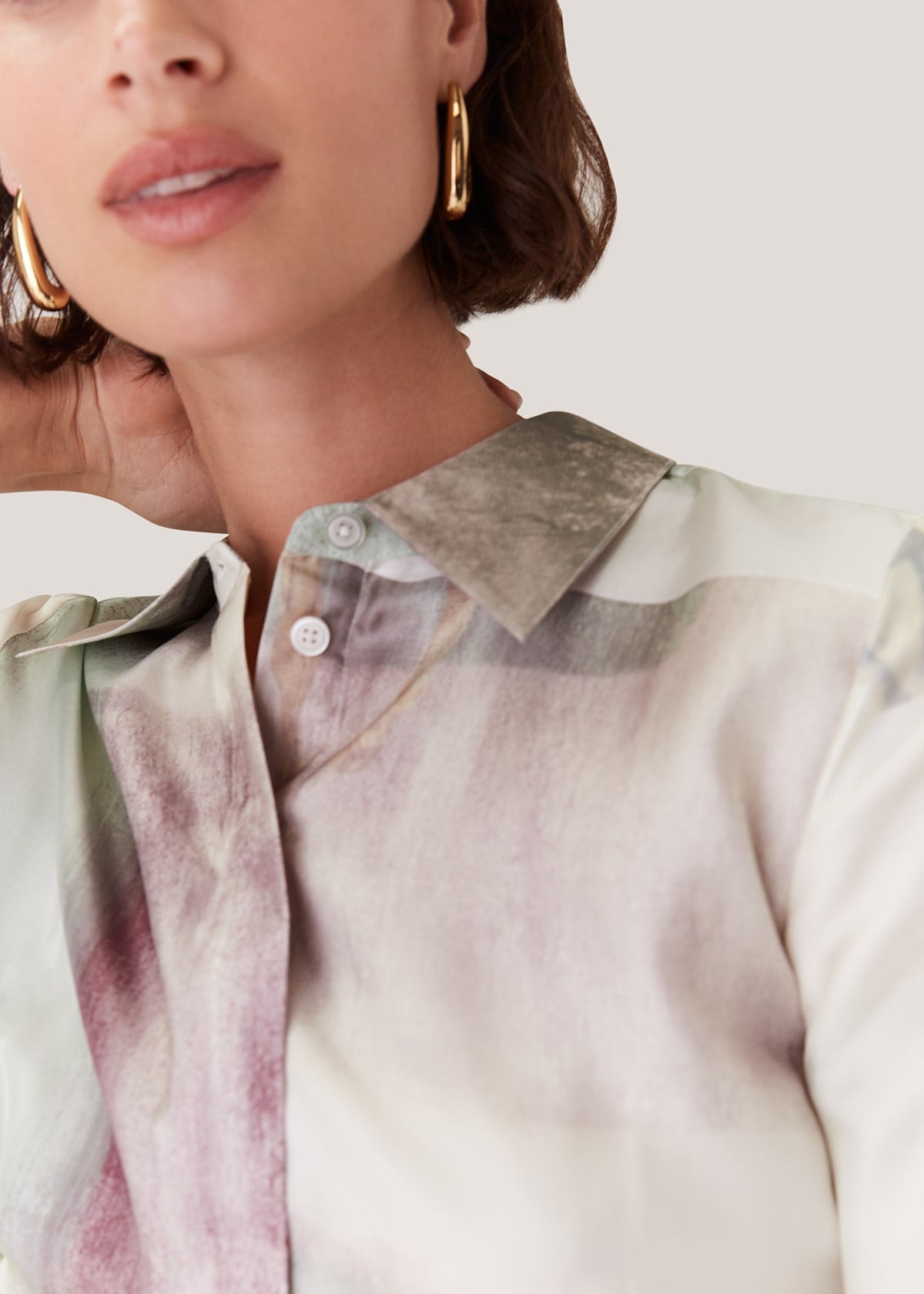 Ivory/Multi Wild Horse Print Silk Shirt