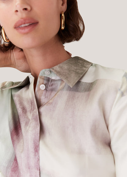 Ivory/Multi Wild Horse Print Silk Shirt