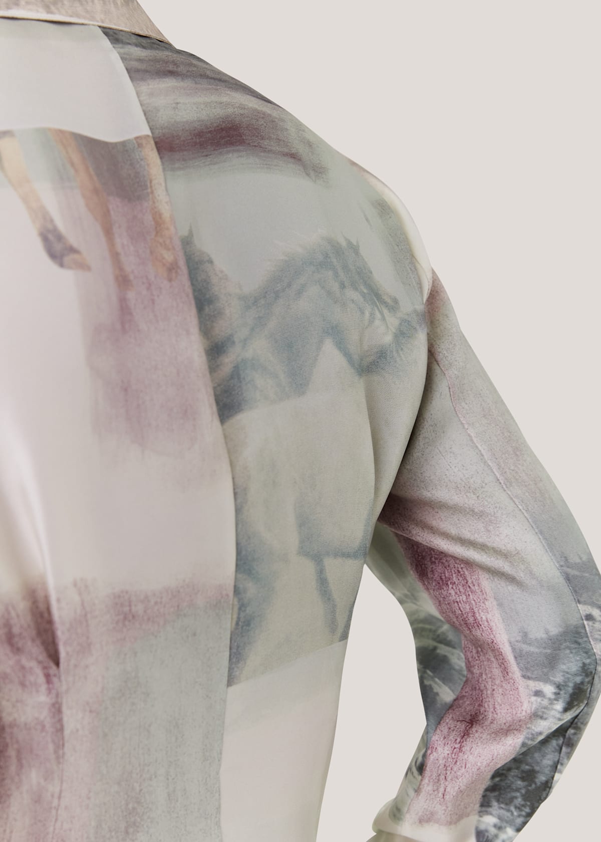 Ivory/Multi Wild Horse Print Silk Shirt